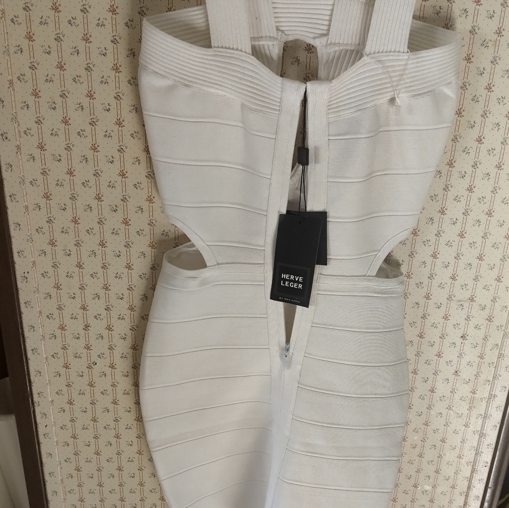 Herve Leger Ivory Bandage Cutout Midi Dress